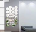 Silver Acrylic Mirror Hexagon 3d Wall Sticker Sets Decore Art Hexagonal Design Decoration For Home. 