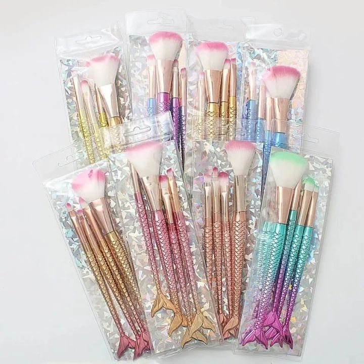 Cute Mermaid Soft Makeup Brushes Set High Quality Imported