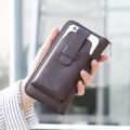 Vintage Solid Color Men's Cell Phone Bag and Wallet - Long PU Leather Wallet with Coin Bag and Money Clip. 