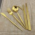 8Pcs/set Tableware Reusable Travel Cutlery Set Camp Dinnerware Set Stainless Steel Spoon Fork Chopsticks Straw Portable Case. 