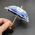 1pc Ceramic Tea Strainer - Blue & White Umbrella Design with Tassel, Compact for Office/Home Decor,for Kung Fu Tea Sets.
