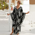 Women's Plus Size Animal Print V-Neck Batwing Kaftan Beach Dress Bathing Suit Cover-Up Loungewear. 