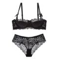 MOYISU 1/2 Ear AB Cup Pure Desire Girl Bra Set | Pull-up Bra Set With Bow Breathable French Lace Bra | Anti-Slip Cup Date Night.