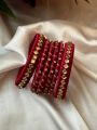 Silk thread and kundan bangles set - 6 piece deep red gorgeous churi - Colour can be customised. 