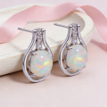 Hypoallergenic White Fire Oval Opal Earrings Gift,Anniversary Birthday,Elegant Cubic Zircon Accent Luxury Jewelry Gift for Women. 