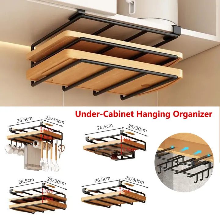 Kitchen Hanging Organizer Rack with Hooks Under Cupboard Paper Towel ...