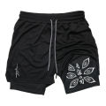 Graphic 2 in 1 Workout Running Shorts for Men Gym Athletic Performance Shorts with Phone Pocket Towel Loop Activewear Outfits.