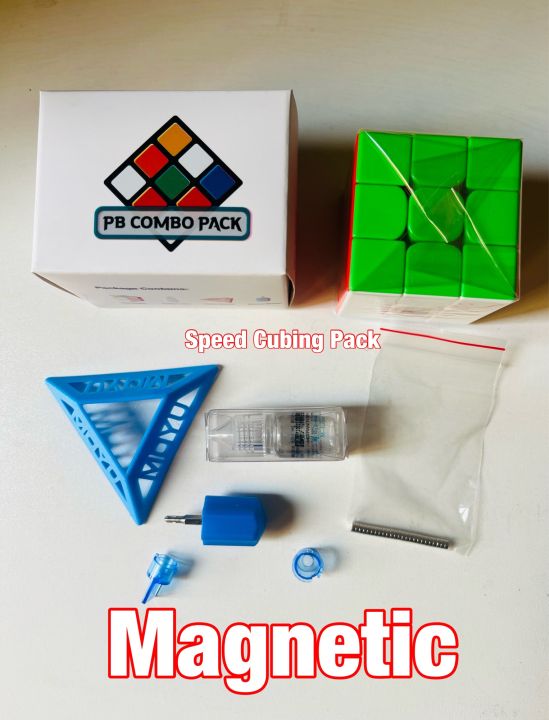 Speed Cuber Combo Pack 3x3 Rubik’s Cube stickerless extra magnet lube stand adjustment tools