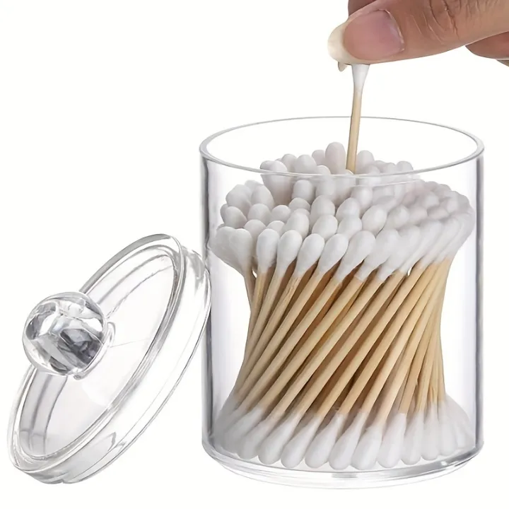 1/2/3%20Pack%20Plastic%20Cotton%20Swab%20Ball%20Pad%20Holder,%2010%20Oz%20Bathroom%20Organizer,%20Qtip%20Apothecary%20Jar%20Clear%20Container%20Dispenser%20-%20Image%203