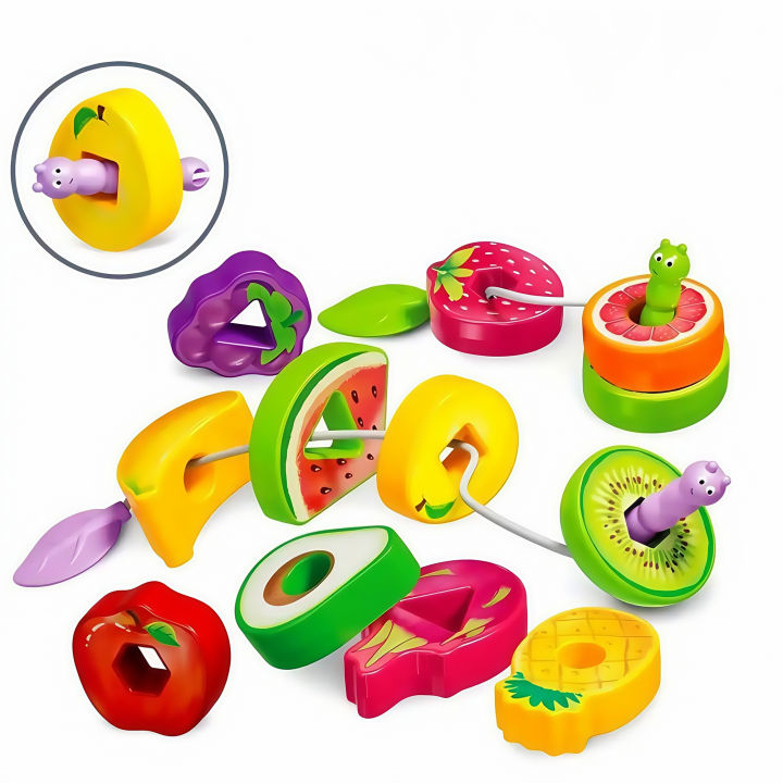 Montessori Fruit&Food Lacing Beads Game for Toddler Color and Shape ...