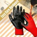 3Pairs - Nylon Rubber Coated Safety Hand Gloves - Red, Cut-Resistant & Chemical-Resistant for Industrial, Household, & Bike Riding (6 Pieces) Made In China.