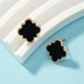 2 PCS Black White Geometric Earrings Stud Set Women Cute Epoxy Earring Post Daily Wear Trendy Jewelry Gift Stainless Steel Stud. 