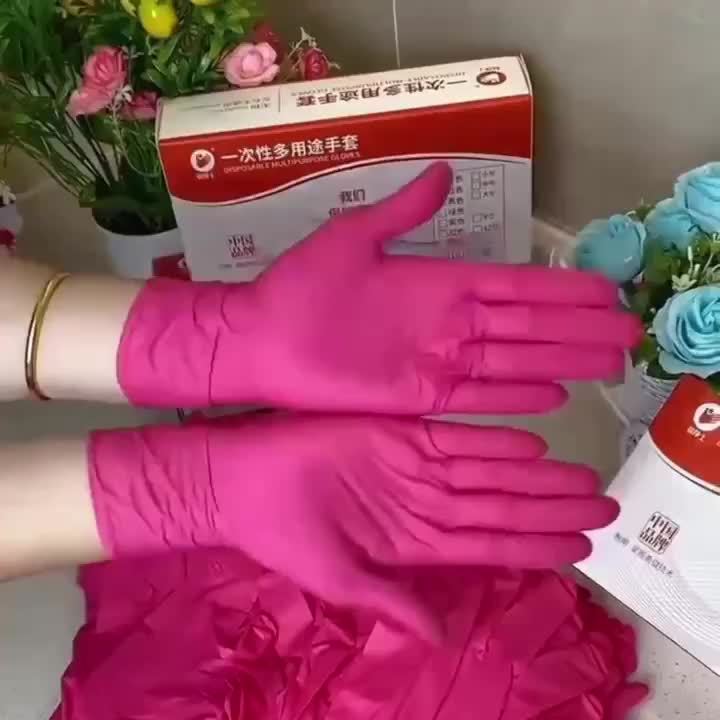 Fuchsia Nitrile Disposable Gloves 20/100PCS 3-mil Powder & Latex Free Household Cleaning Gloves for Cooking Kitchen Esthetician