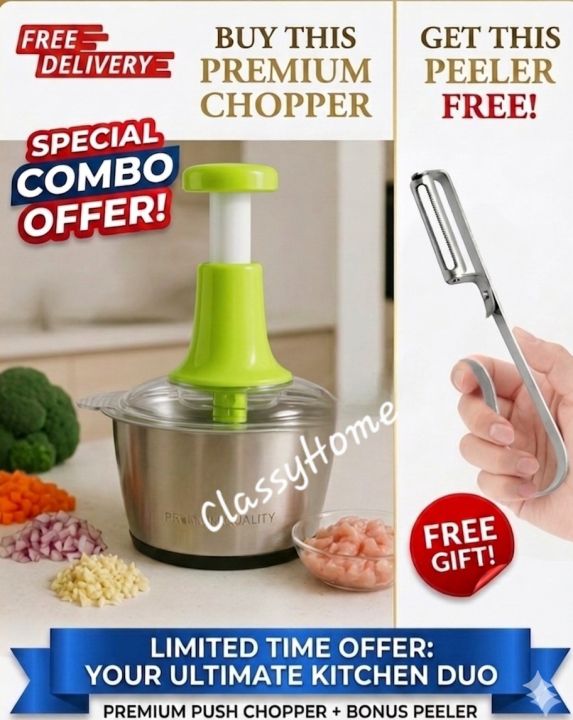 Pusch Chopper Food Processor, Press Start Mixer, S-Blade Double Layer Stainless Steel Bowl, Blender to Chop Fruits Onions, Vegetables & Chiken Kabab Chopper