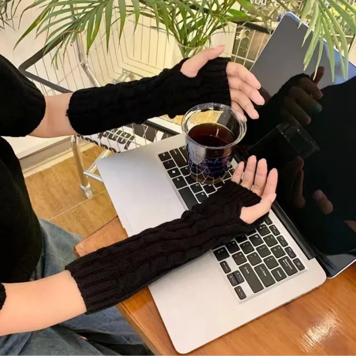2PCS%20Cable%20Knit%20Fingerless%20Gloves,%20Women's%20Soft%20Warm%20Knitted%20Arm%20Warmers,%20White%20Winter%20Hand%20Accessories,%20Stylish%20Elastic%20-%20Image%202