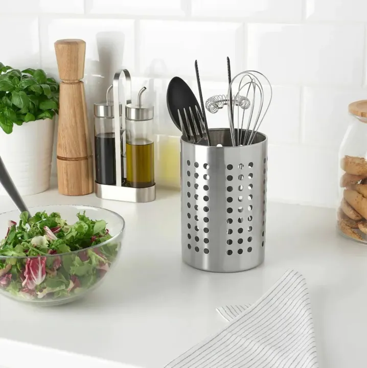 IKEA ORDNING Stainless Steel Large 7" Kitchen Utensil Caddy Cooking Tools Holder ( Used Good Condition)