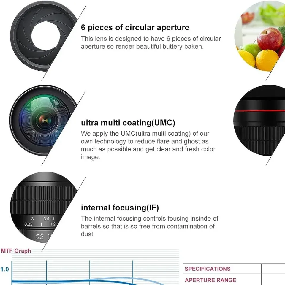 Lightdow Full Frame 85mm MF Portrait Lens for Canon EF