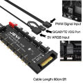JEYI ARGB+PWM 2 in 1 FAN HUB with SATA 15Pin 5 Way Sync Fan Hub For PC Cool Fan/CPU Cool Fan/ARGB Ligh Module/SATA Power Device. 