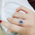 Huitan Luxury Oval Blue Cubic Zirconia Female Ring for Wedding Engagement Ceremony Party New Fashion Design Women's Ring Jewelry.