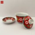 Teacup cup tea water glass mid-autumn tea with lotus leaf red ceramic auspicious dragon pattern. 