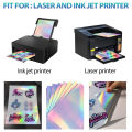 Holographic printable sticker paper for ink jet & laser printer, A4 20 sheets vinyl sticker printable paper, waterproof Rainbow. 