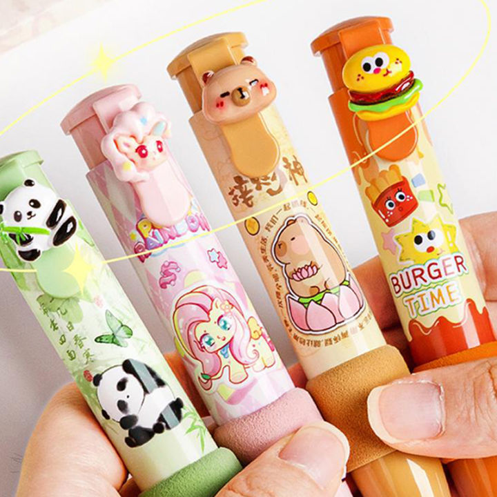 Cartoon Capybara Slide Erasers Sliding Retractable Pencil Eraser Cute Push-Pull Design Student Rubber Eraser Office Supplies