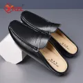 YRZL Loafers Summer Slip on Half Shoes for Men Leather Slippers Casual Breathable Comfy Loafers Moccasins Brown Black Beige. 