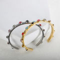New Fashion Stainless Steel Gold Plated Colorful Birthstone Bracelet Cubic Zirconia Cuff Bangle for Women Wedding Party Jewelry. 