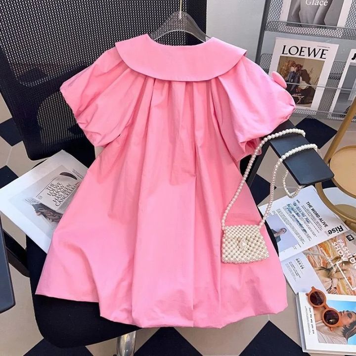 2-10%20Years%20Summer%20Cute%20Girls%20Dress%20Heart%20Jewelry%20Decoration%20Flip%20Collar%20Single%20Row%20Buckle%20Design%20Dress%20For%20Girl%20-%20Image%204