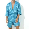 Men Bathrobes Summer Short Sleeve Homewear Silk Pajamas Bathrobe Mens Robes Sleepwear. 