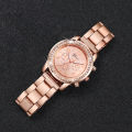 2PCS Women's Watch Fashion Rhinestone Rose Gold Steel Band Analog Quartz Watches Bracelet Set. 