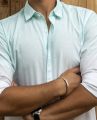 Yuva Clothing's Green/White  Color Linen Regular Fit Collar Neck Full Sleeve Plain Summer Shirt For Men. 