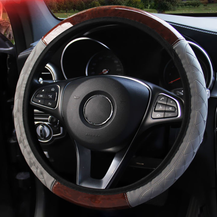 Wooden Pattern Auto Accessories 4 Colors Interior Accessories Universal Car Steering Wheel Cover PU Leather Steering Covers