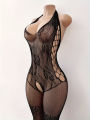 Side Cutout  Lingerie Bodysuit Women Fishnet Open Crotch Bodystocking for  See Through Nightwear. 