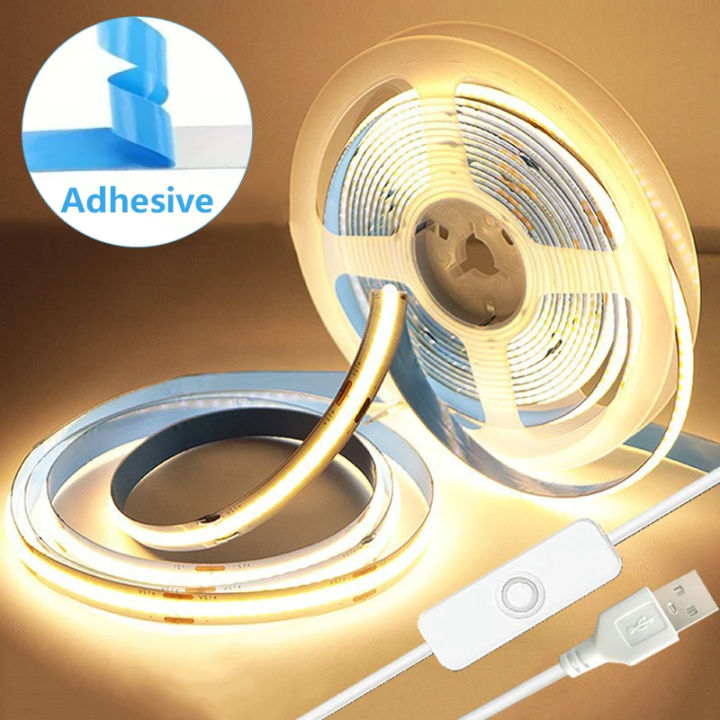 Led Strip Light Button USB Button Switch COB LED Strip Light High Brightness Flexible Strip ...