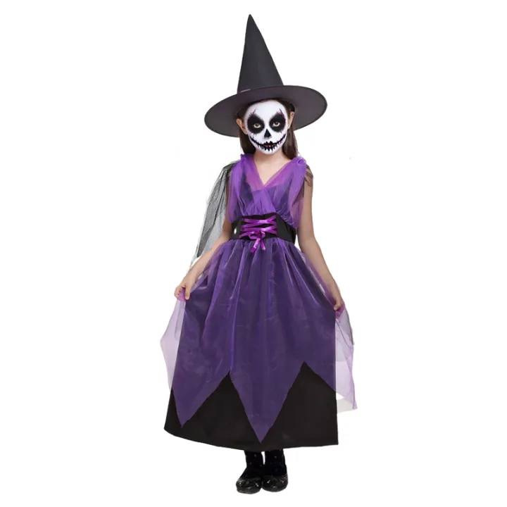 Kids%20Witch%20Halloween%20Costume%20Witch%20Cosplay%20Dress%20and%20Magic%20Hat%20Set%20Carnival%20Party%20Clothes%20for%20Girls%20Gothic%20Vampire%20Costume%20-%20Image%202
