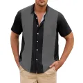 Fashion Business Stripped Splicing Shirt For Men Vintage Casual And Versatile Button Down Bowling Short Sleeve Summer T-Shirt. 