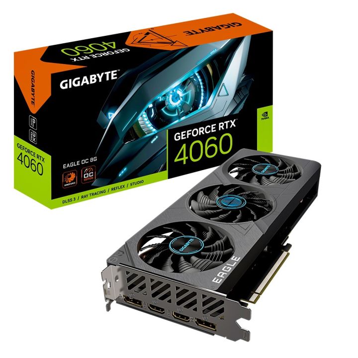 Gigabyte GeForce RTX 4060 Eagle OC 8G Graphics Card, 3X WINDFORCE Fans, 8GB 128-bit GDDR6,  EAGLE OC-8GD Video Card