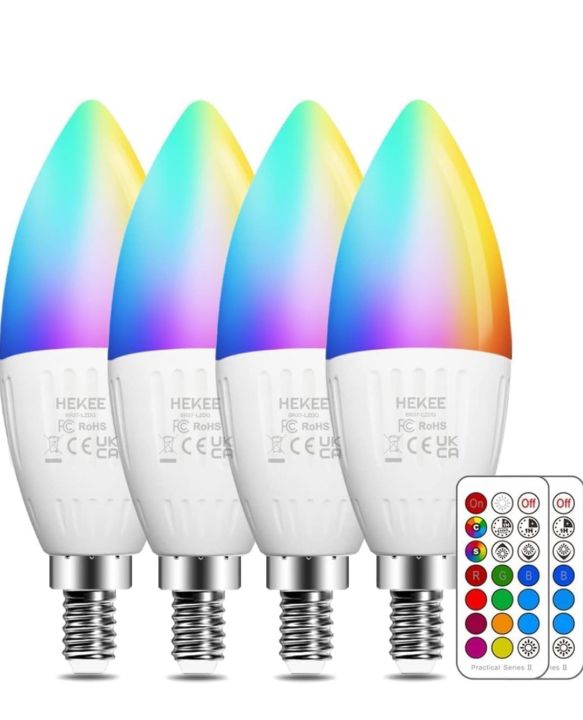 HEKEE E14 LED Candle Light Colour Changing Bulbs, 40W 450 Lumen, RGB + 2700K Warm White, 5Watt, 12 Colors, 2 Modes, Timer,(4 Pack)