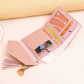 Wallet Women's 2024 New Short Style Tassel Pendant Litchi Pattern Money Clip Card Bag, Cute Zero Wallet in Hand. 