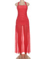 Nibber See Through Hem Dress Women Ruched Halter Summer Trend Sleeveless Backless Patchwork Midnight Clubwear Party Maxi Bodycon.