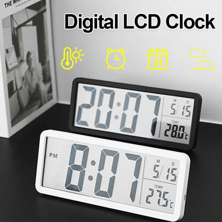 Digital Wall Clock Electronic Wall Mounted LCD Clock Modern Desktop ...