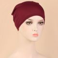 1pc Solid Color Simple Turban Cap Elastic Inner Cap Head Wraps Casual Bonnet Underscarf Ramadan Hijab Head Scarf Chemo Hats. 