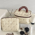 Fashion Brown Bow Cake Women Makeup Zipper Bag Large Capacity Tote Organizer Toiletry Cosmetic Pouch Ladies Make Up Handbag.