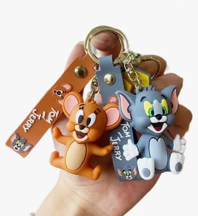 Cute 3D Tom & Jerry Keychain Set & Bag Charm | Hook & Hand Strap ...