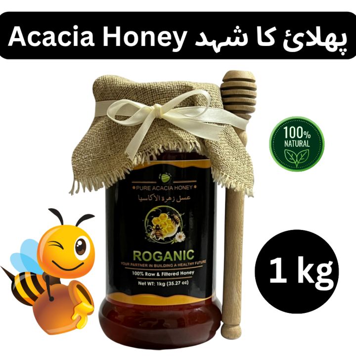100% Pure Natural Acacia Honey 1 Kg With Antioxidant | خالص شہد | Natural Honey jar by ROGANIC PAKISTAN {Certified By NIH}