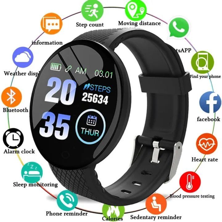 D18 Smart Watch with Heart Rate Monitor - Round Fitness Digital Watch for Men & Women, Compatible with D20 Y68