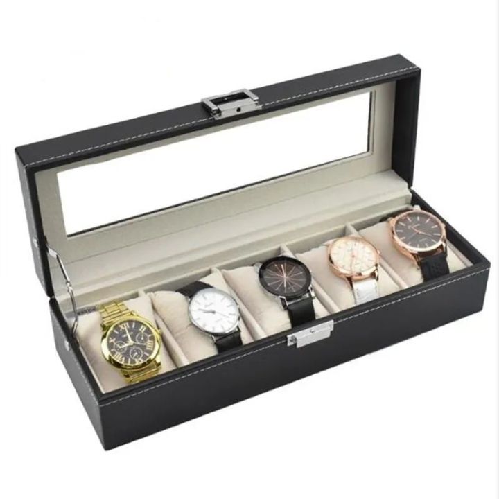 6 Grids Watch Box PU Leather Watch Display Case Storage Box Organizer Watch Jewelry Display Box Gifts For Men/Women Unique Gifts