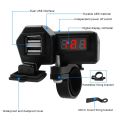 10-24V 3.1A Dual USB Port Motorcycle Charger with Voltmeter Waterproof Fast-Charging Cable for 12V/24V Bikes, ATV, Boats.