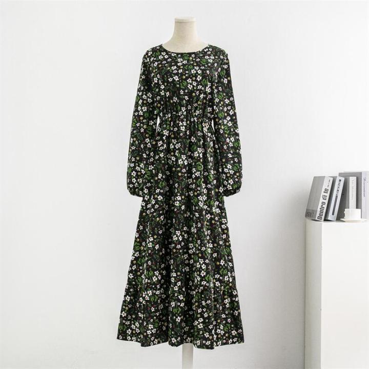 Spring%20Autumn%20Women%20Chiffon%20Dresses%20Casual%20Floral%20Printed%20Bark%20Crinkling%20Long%20Dresses%20O-neck%20Long%20Sleeve%20Loose%20Muslim%20Maxi%20Dress%20-%20Image%202